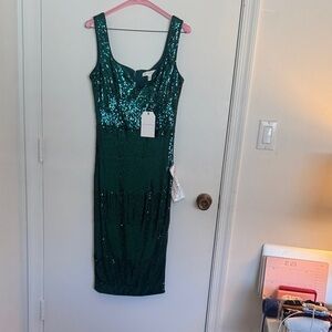 Dress the Population Teal Sequin Midi Dress
